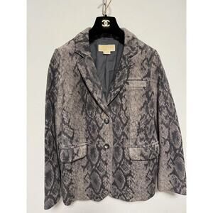 Michael Kors Blazer Womens Medium Gray Snake Print Leather Suede Button